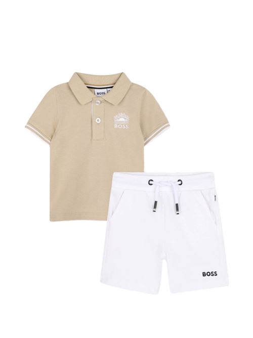 Completo bambino BOSS beige con polo e bermuda BOSS KIDS | J52848249